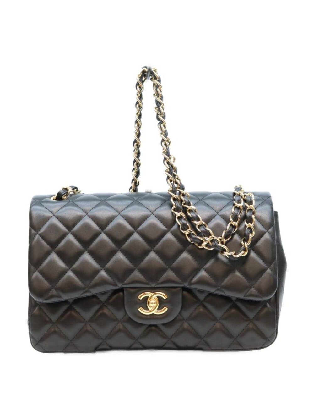 Chanel Black Lambskin Double Flap Maxi Quilted 30 Shoulder Bag
